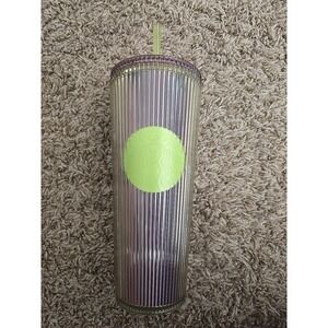 Starbucks 2025 Neon Transparent Lime Lilac Pleated Striped Venti Tumbler 24oz